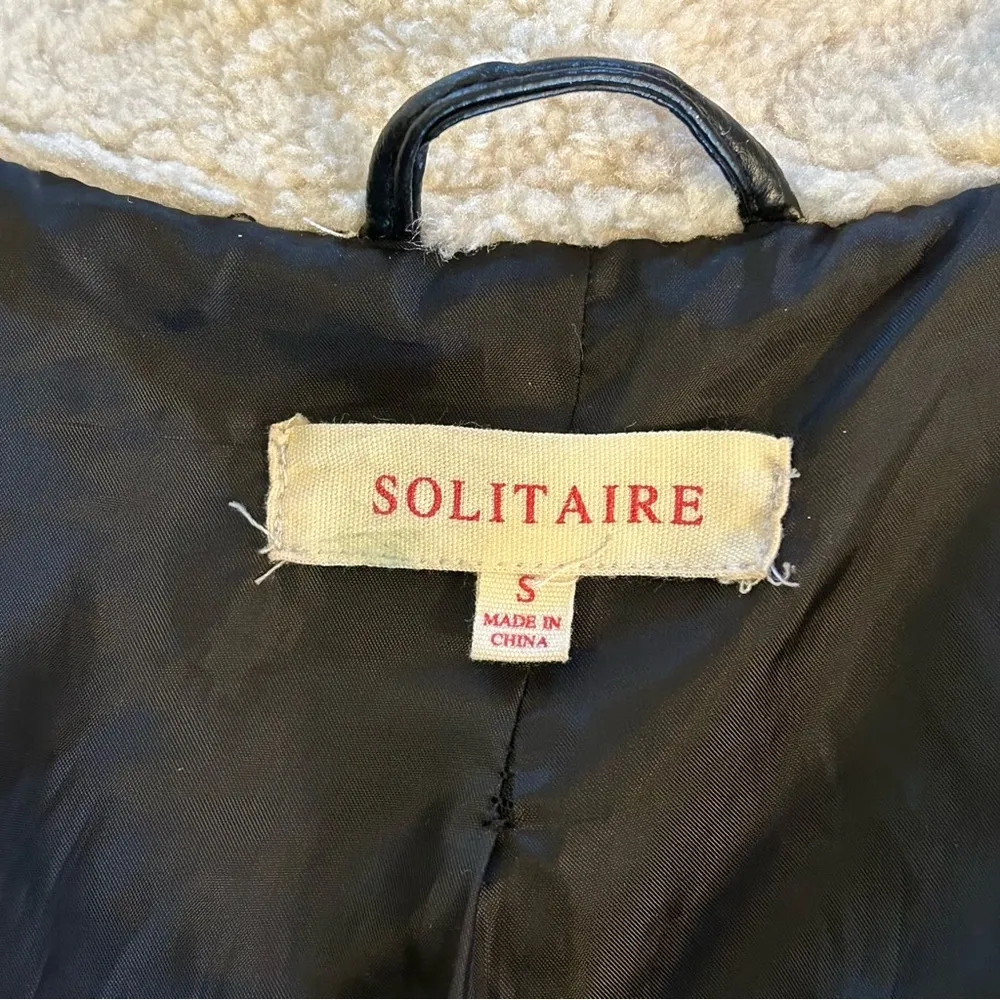 Solitaire Faux Suede Leather Teddy Coat Belt Buckles Full Zipper White Small - Image 6