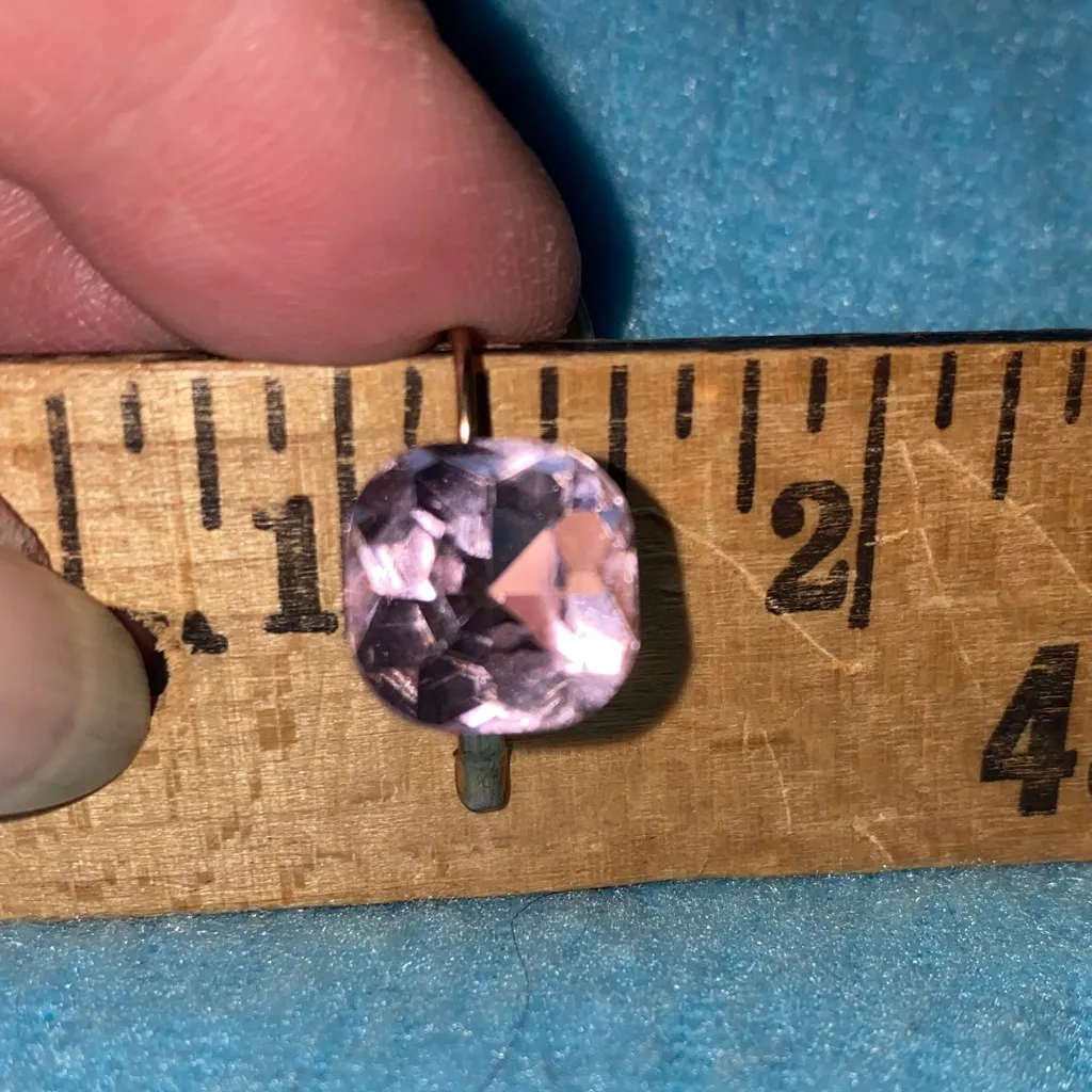 GEM STONE pink gold pierced earrings vintage lock wires garnet? glass? unmarked - Image 8