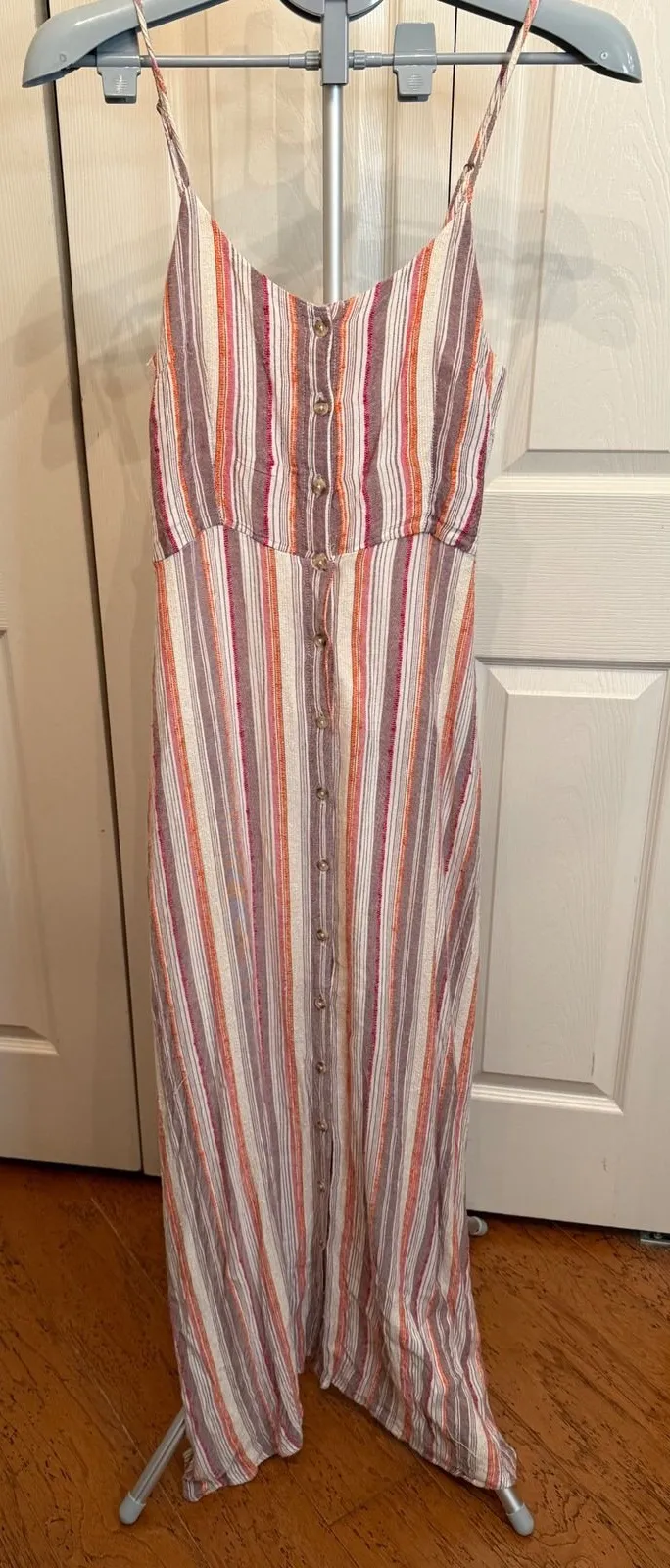Harper Heritage Striped Maxi Dress Button Front Spaghetti Strap Boho Womens M - Image 1