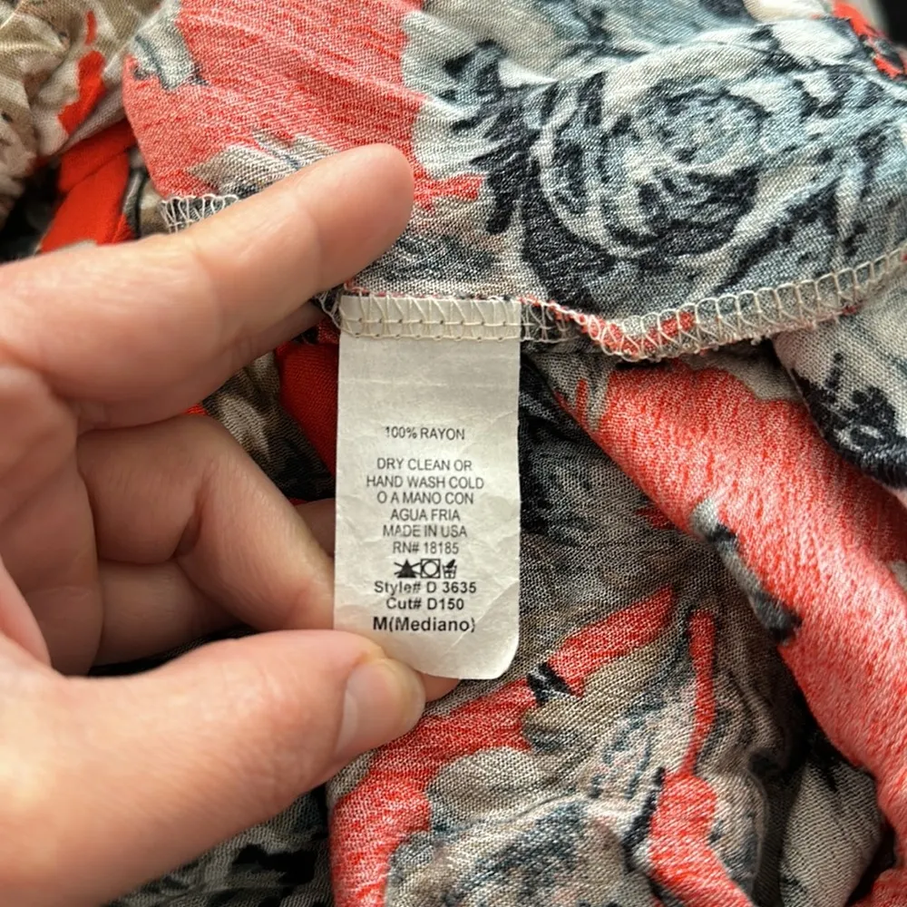 Audrey 3+1 Red with Black/Cream/ Taupe Roses Long Sleeve Tunic Mini Dress. - Image 4