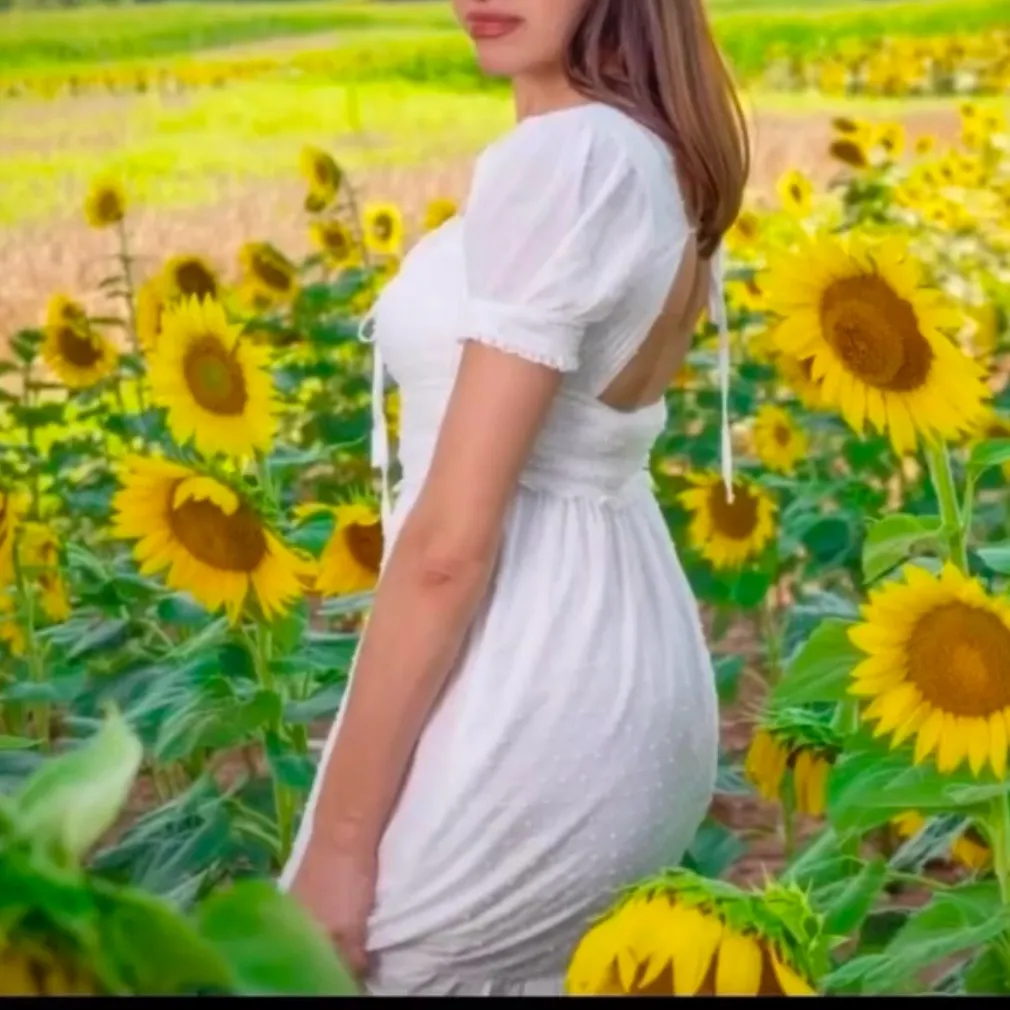 White SHEIN mini dress Sz S with puffy sleeves #fairy #cottage - Image 3