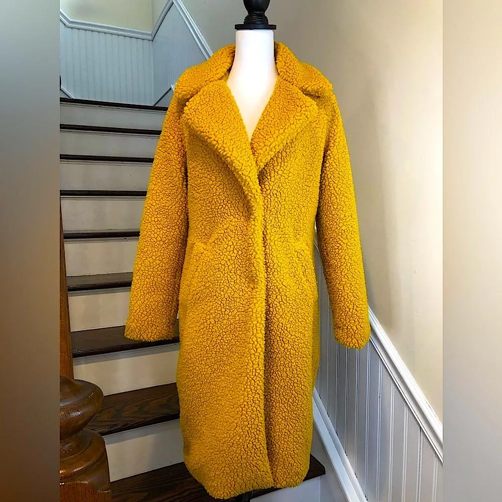 LUCKY BRAND Golden Long Line Sherpa Teddy Pea Coat w Snap Closure & Hand Pockets - Image 16