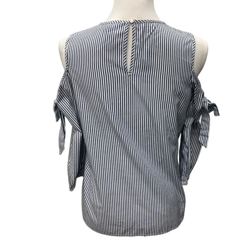 Macy's Pink Rose Womens Cold Shoulder Blouse Top S Blue White Stripe Career Work - Image 4