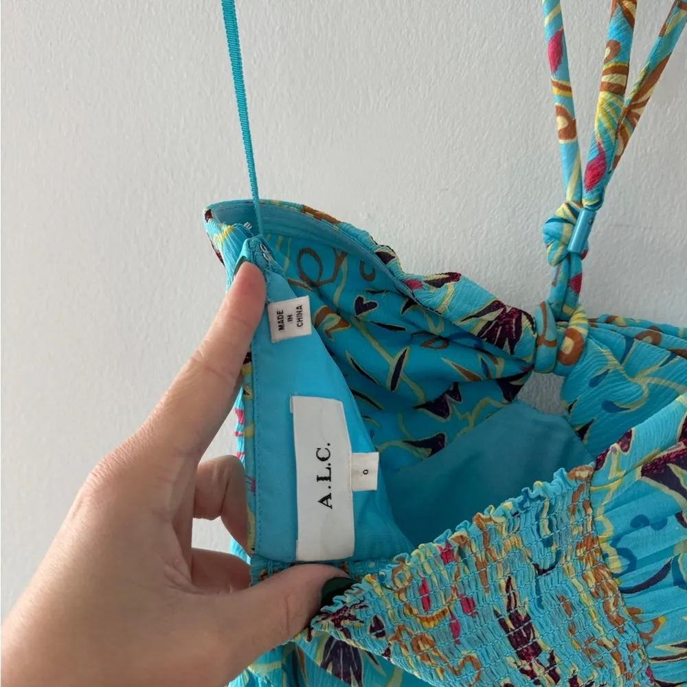 ALC Teal Handkerchief Hem Midi Halter Dress 0 - Image 6