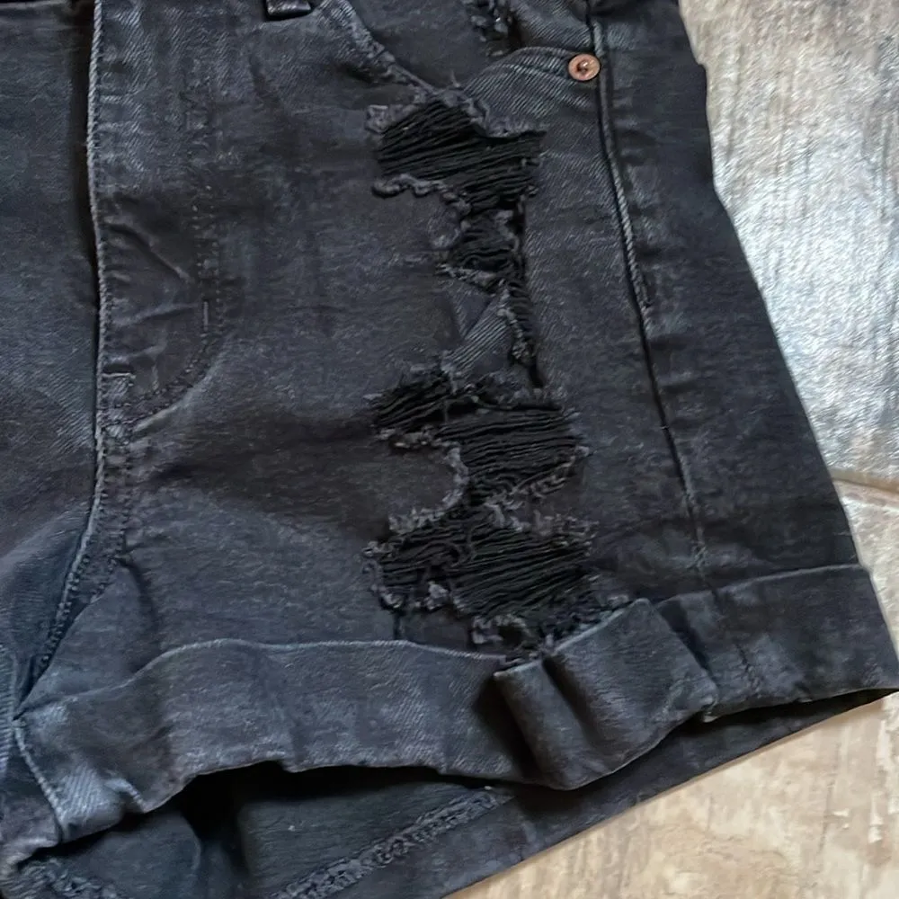 Stretch Black Denim Mom Short High Rise Distressed Shorts size 0 - Image 3