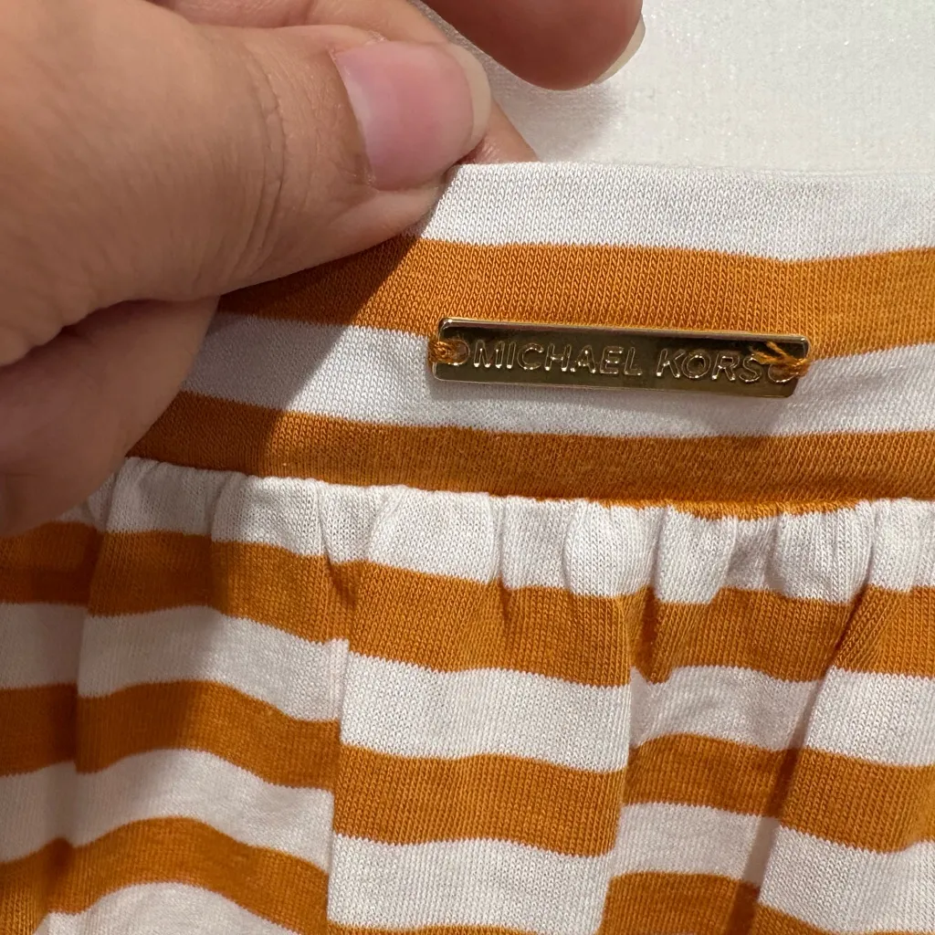 Michael Kors Orange and White Striped Top Size L - Image 5