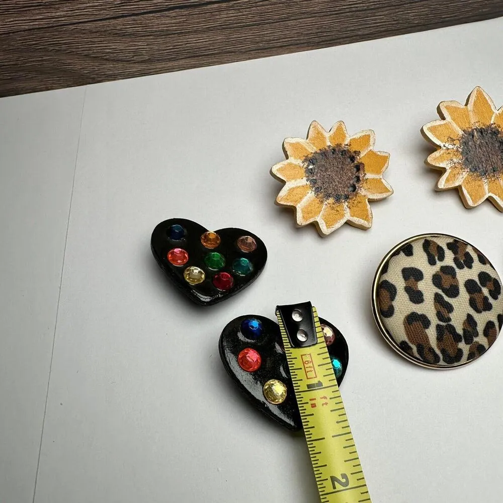 Large Statement Retro Mix Clip On Earrings Wood / Cloth Mix Lot Of 3 - Image 6