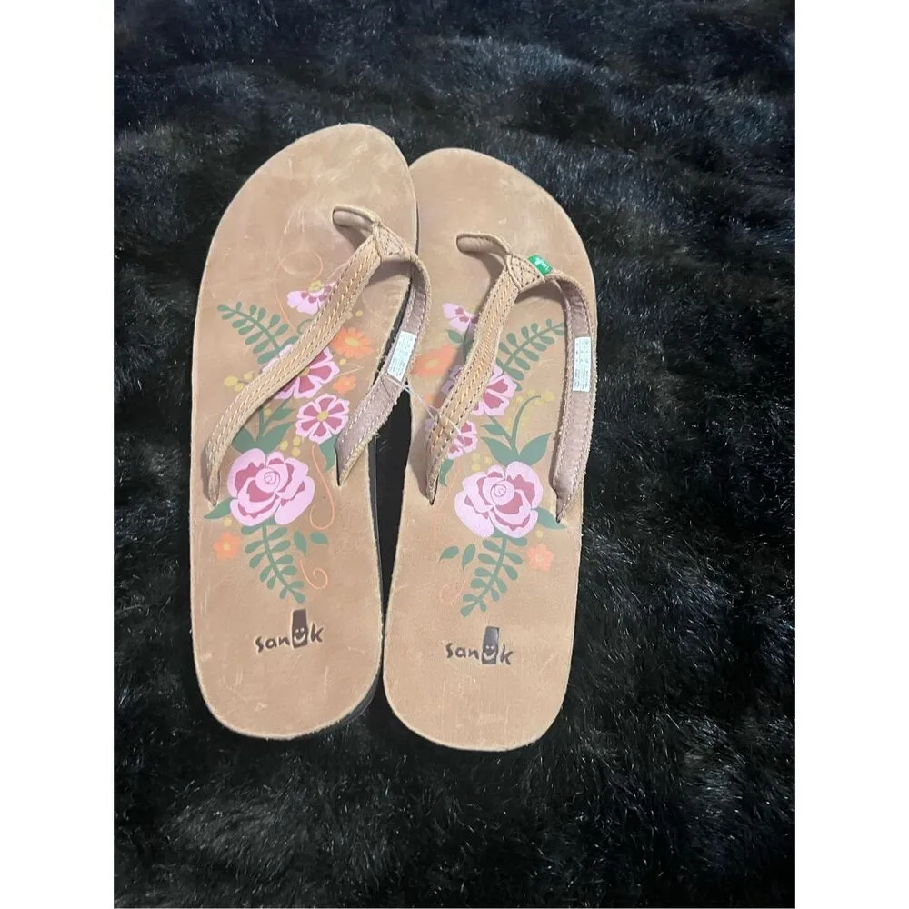 Sanuk Flora The Explora SWS10029 TAN Women's Leather sandals Flip Flops Size 11 - Image 2