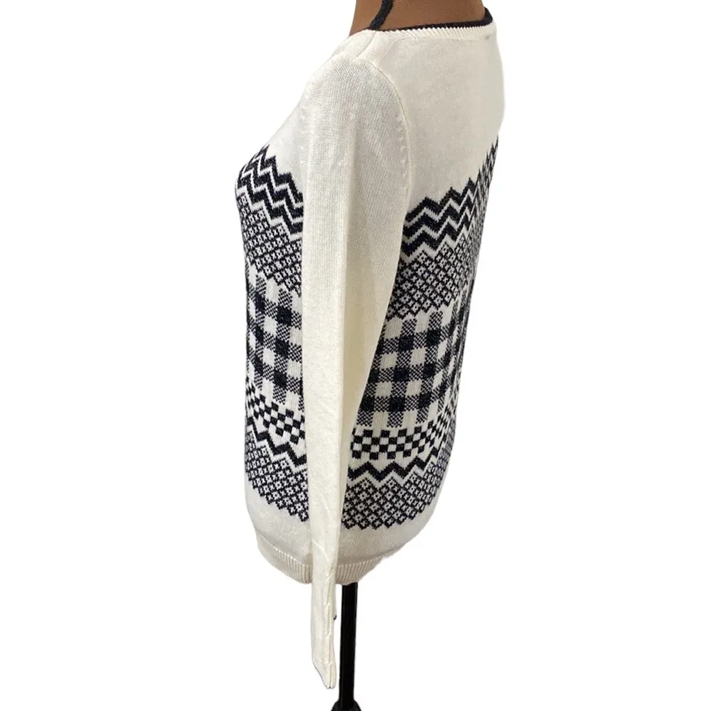 Talbots black and white fair isle shimmering wool blend sweater size S - Image 6