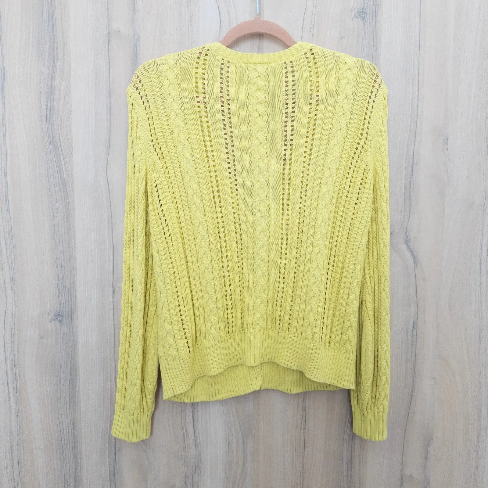 Talbots Womens Cable Knit Cardigan Size MP Yellow Preppy Cottage Spring Classic - Image 6