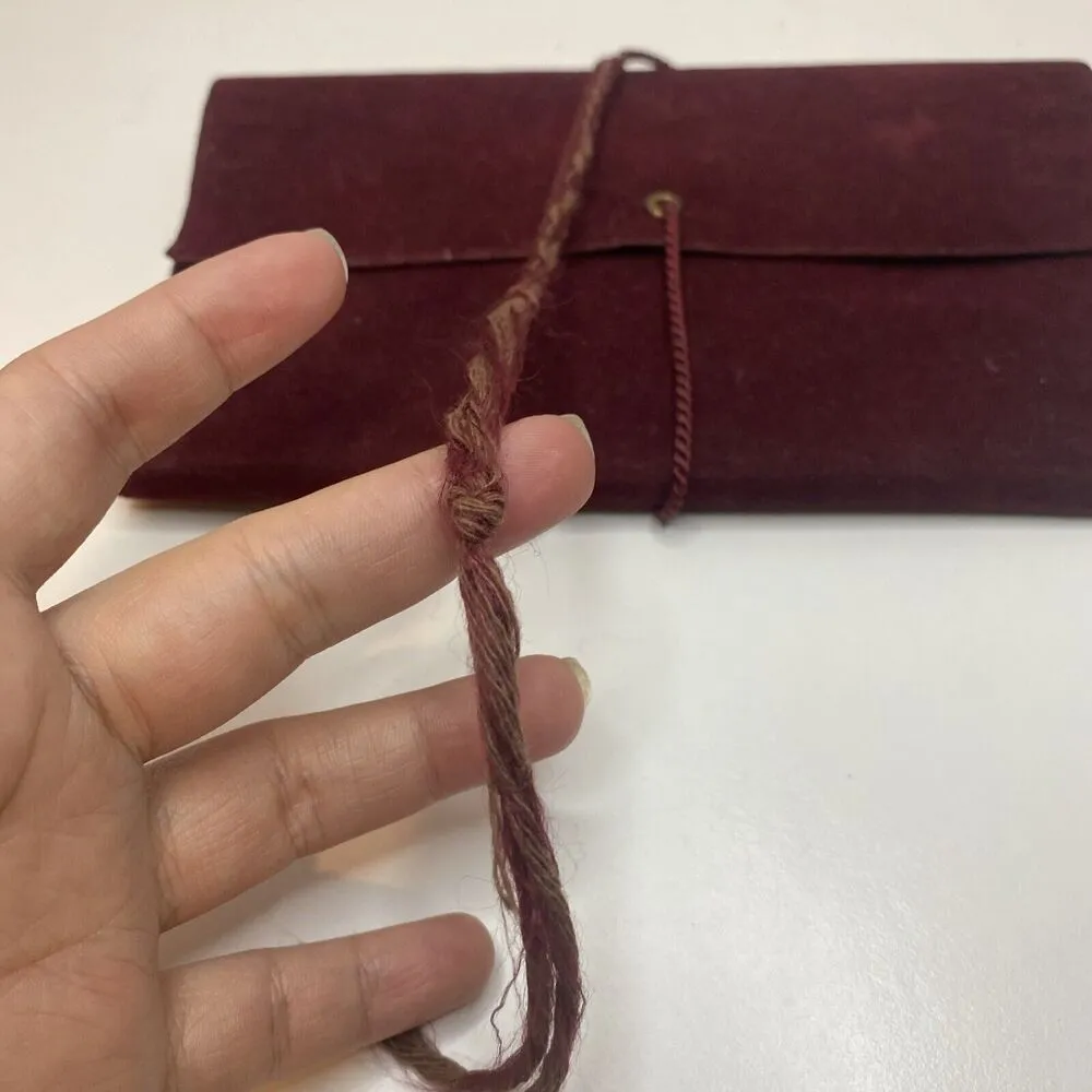 Rochas Paris Vtg Velvet Makeup Accessory Bag Burgundy Leather Interior France Red - Image 2