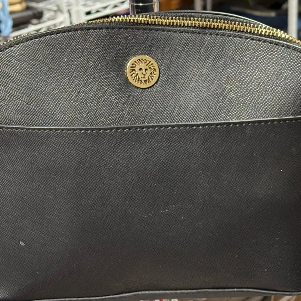 Anne Klein Crossbody Structured Dome Handbag Black POLYURETHANE Lion Logo Zipper - Image 11