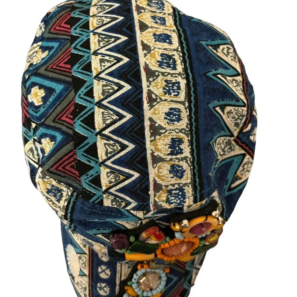 NexGen Head Wear Embellished Stones & Beads Multicolored Aztec Print Cadet Cap Blue - Image 10