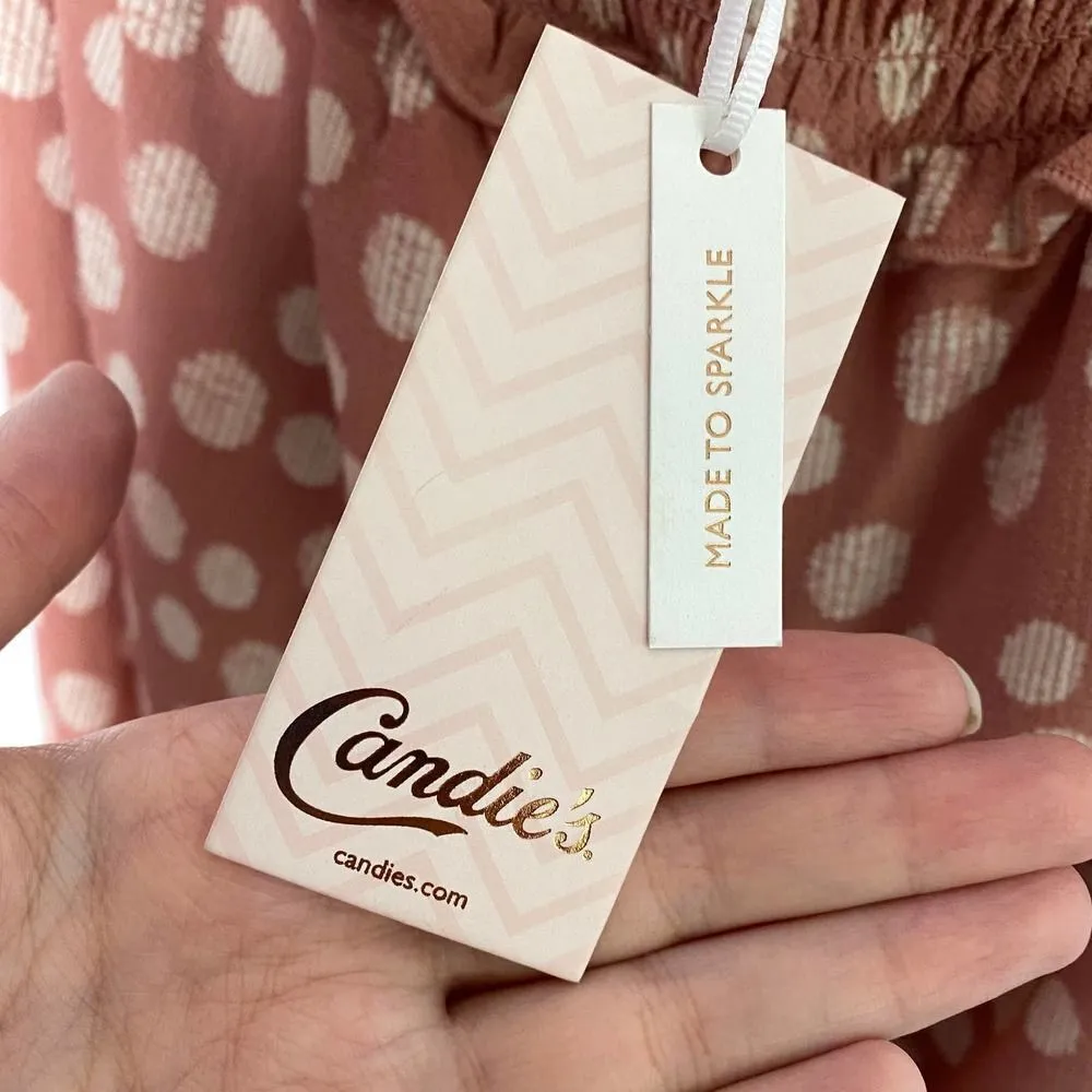 Candie's Smocked Sleeveless Polka Dot Halter Tie Jumpsuit Large Pink White New - Image 8