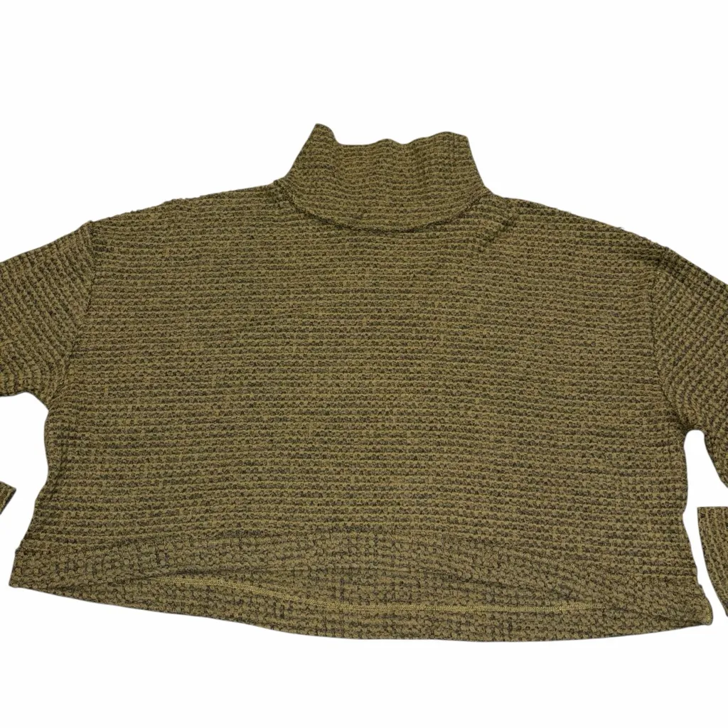Free People Army Green Waffle Knit Cropped Mockneck BK Top Shirt size Large - Image 6
