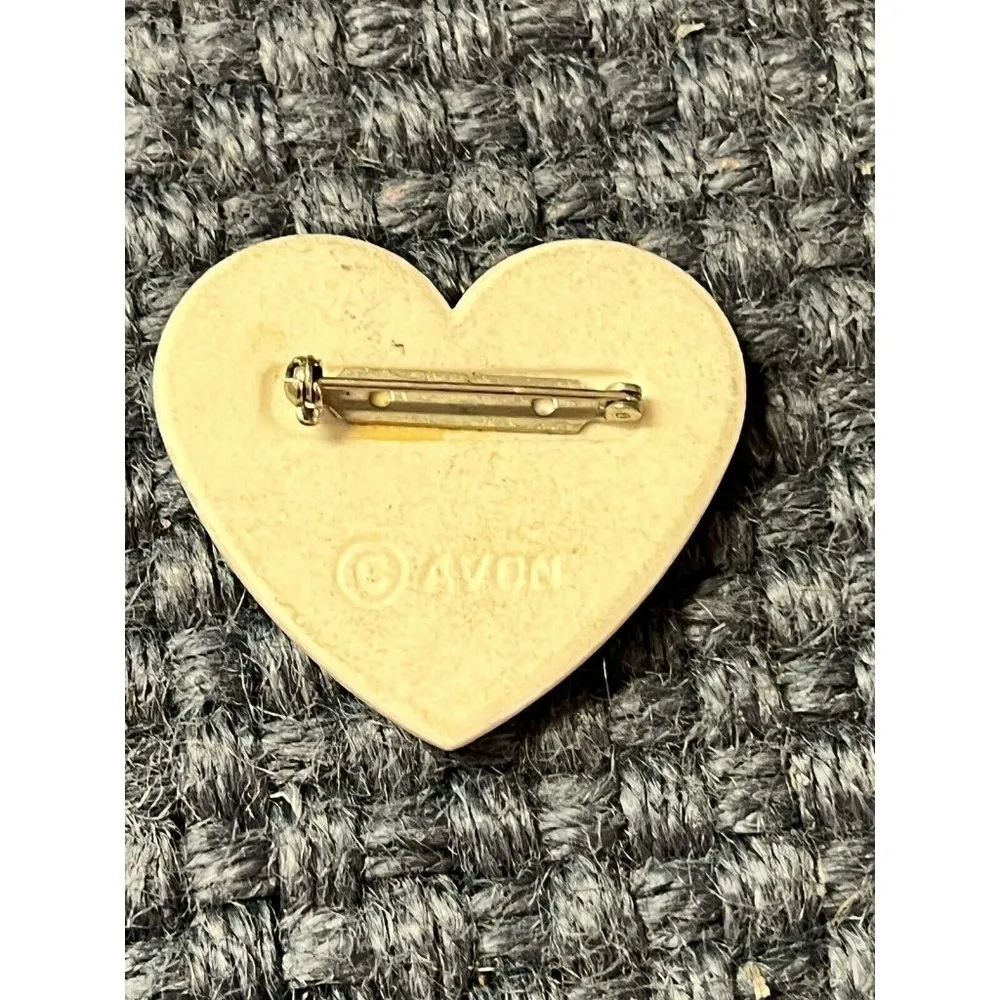 Vintage Avon Ceramic Porcelain Heart Shaped Pin Brooch Purple Flowers GUC - Image 3