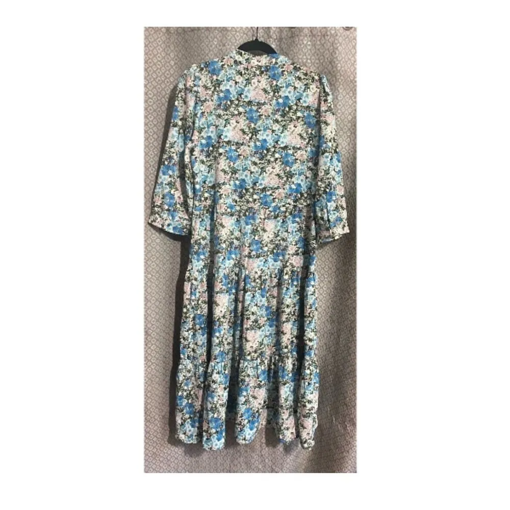 LOLLYS LAUNDRY Copenhagen 3 tiered ruffle maxi bohemian floral blue dress sz S - Image 2