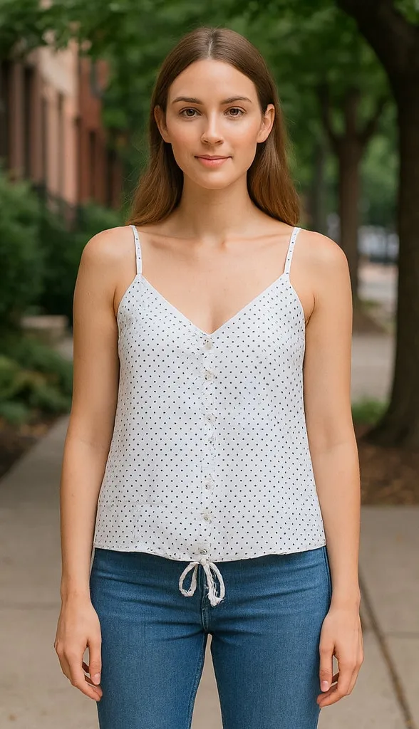Hippie Rose Top Polka Dot V Neck Faux Button - Image 2