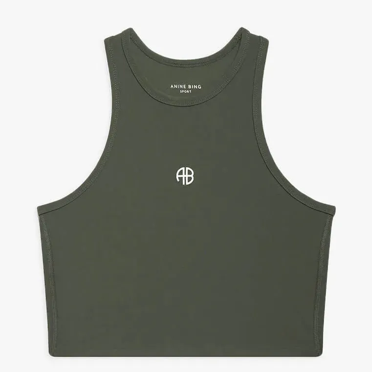 Anine Bing Brett Crop Tank Top Olive Green - Image 2