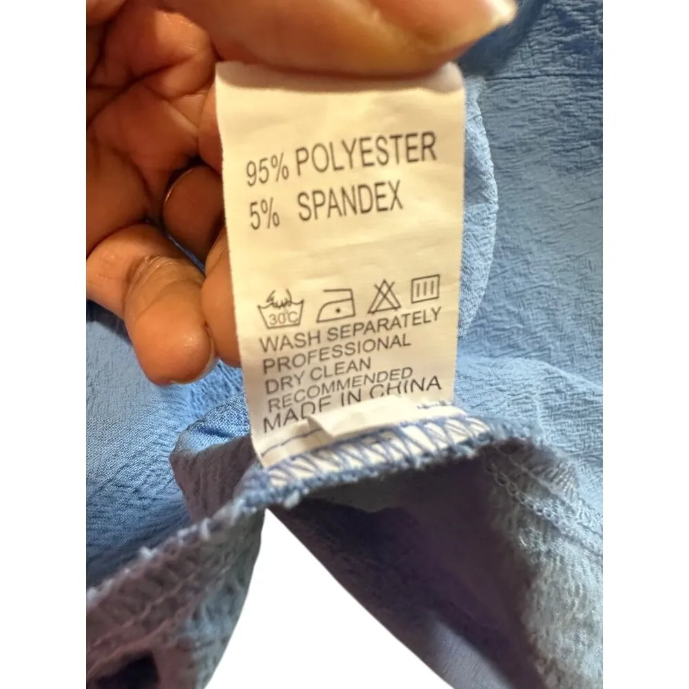 Casual Loose A Line Sleeveless Blue Button Detail Tunic Dress With Pockets Sz M Size M - Image 4