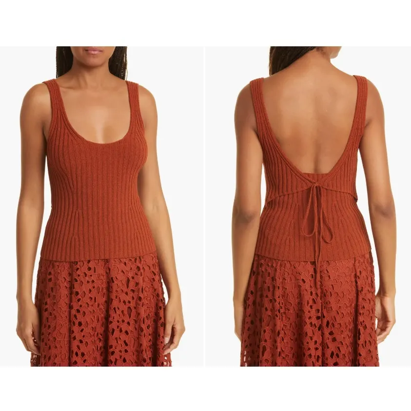 Vince Rib Tie Back Cotton Blend Tank Top‎ Size Medium NWT - Image 2