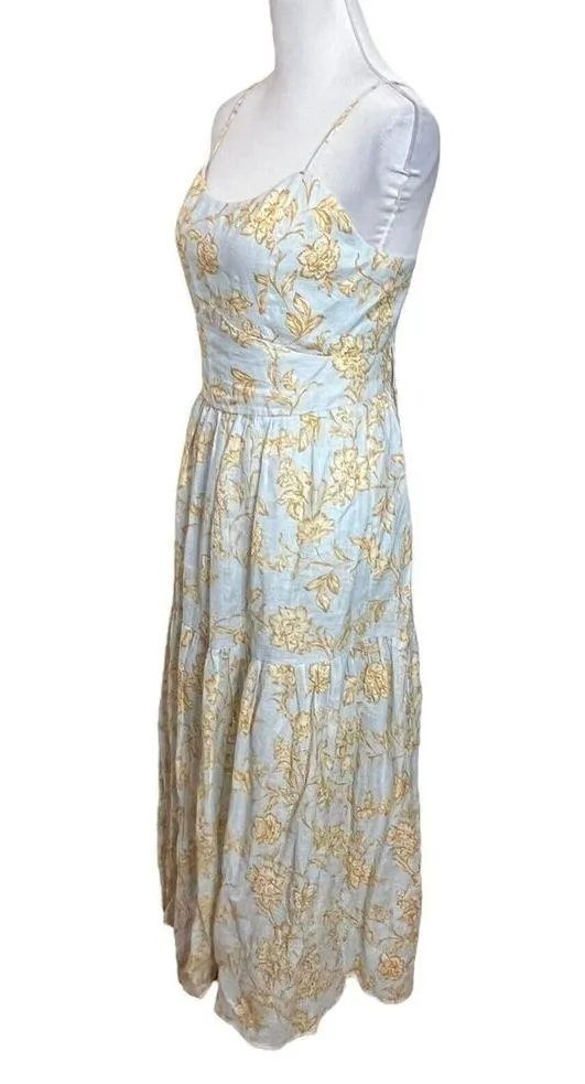 Christy Lynn Fernanda Midi Dress Linen Cross Back A Line Womens Size Medium M Blue - Image 3