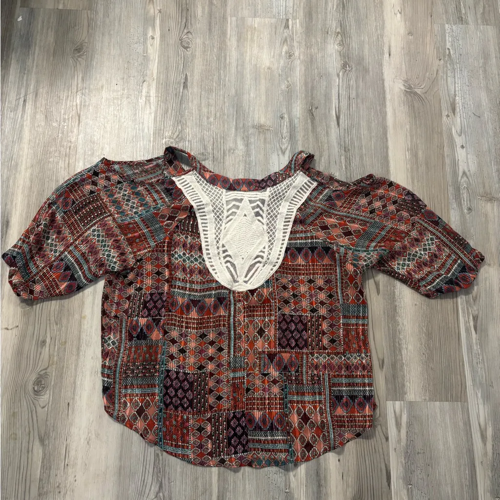A. Byer Boho Patchwork Blouse | Crochet Lace Detail | Size M - Image 2