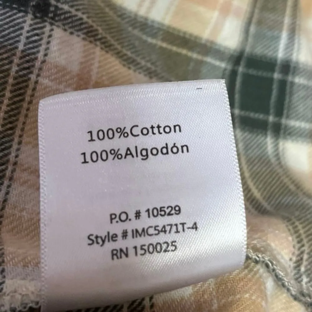 12th Tribe Green Beige Plaid Checkered Flannel Button Down Shirt Blouse Top Sz S - Image 4