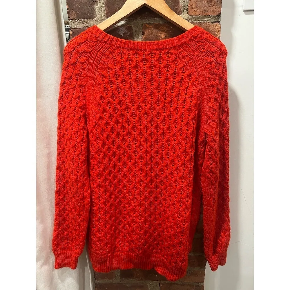H&M Women’s Preppy Cableknit Chunky Oversized Sweater Orange Red Small - Image 4