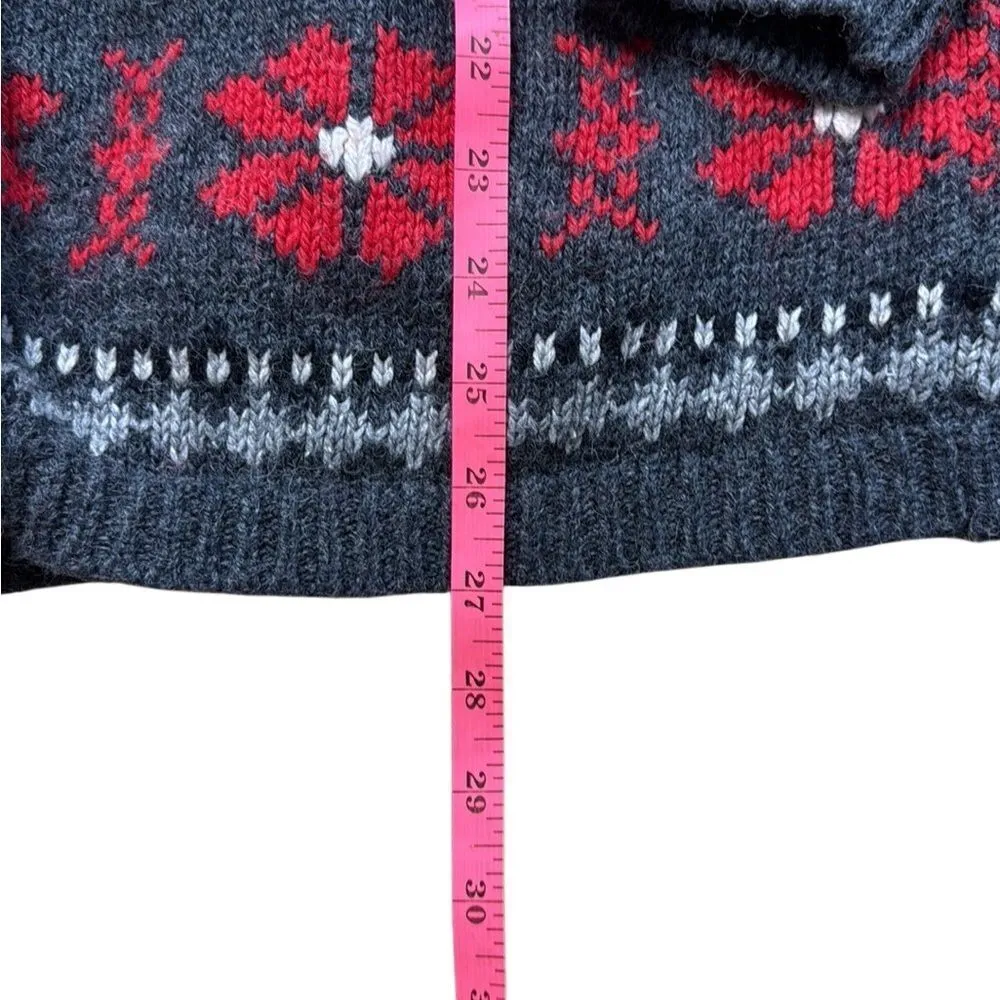 80s 90s Vintage Marsh Landing Cowichan Native Print Knit Cardigan Grey Red Large Gray - Image 6