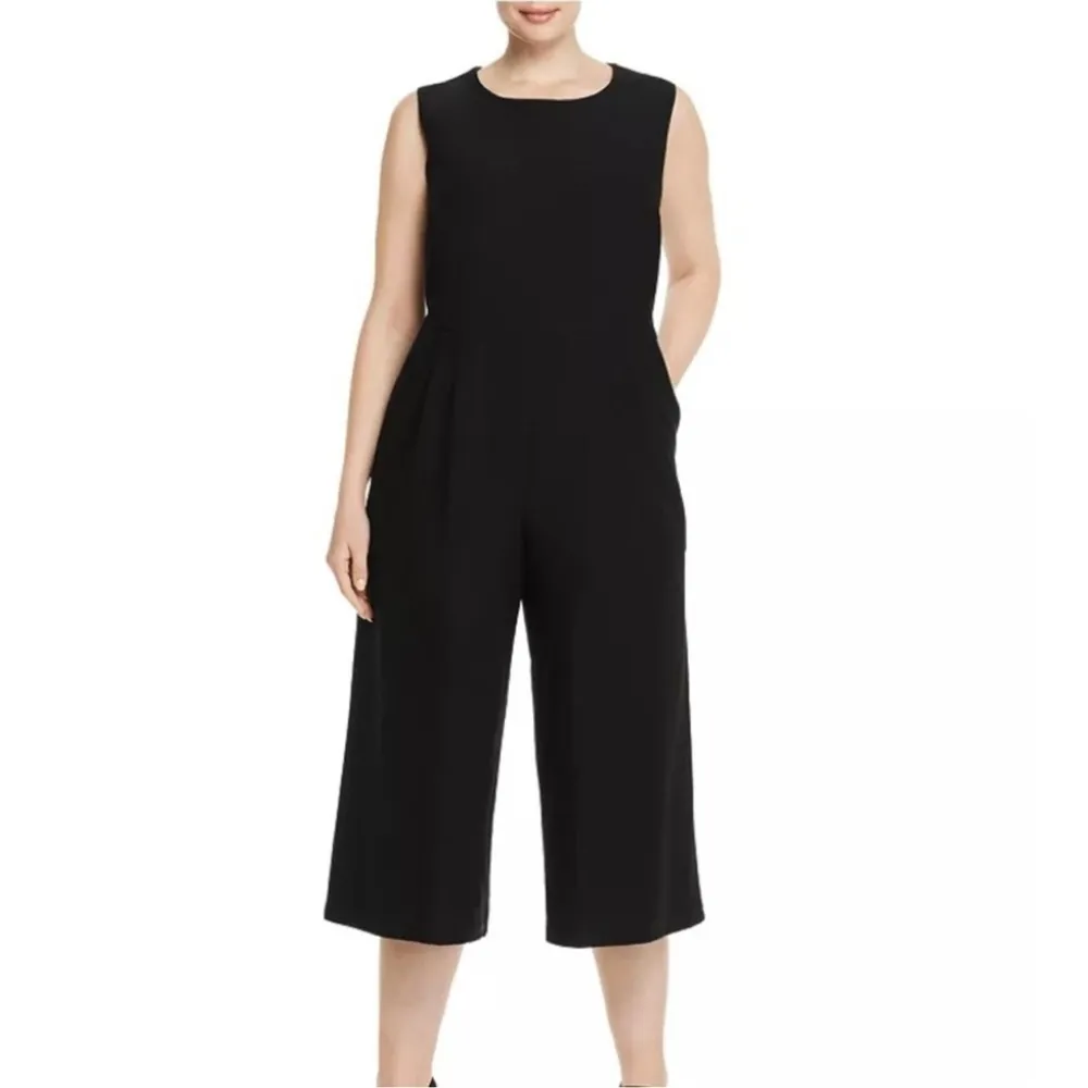 Elieen Fisher Black VISCOSE JERSEY Mock neck ankle WIDE-LEG JUMPSUIT Size L - Image 2