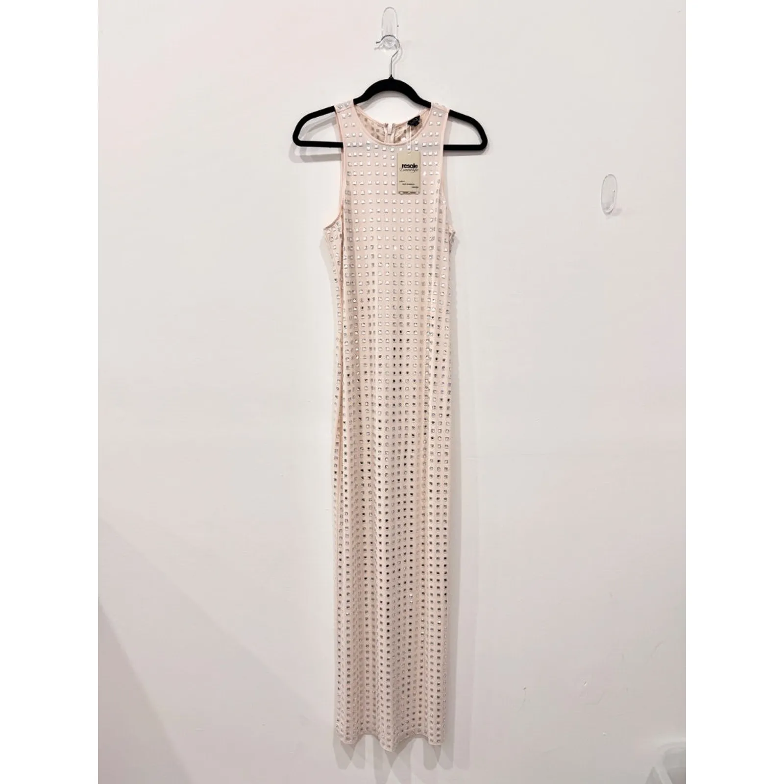 NBD Embellished Metallic Beaded Crewneck Maxi Dress Beige Women's Size Medium - Image 2
