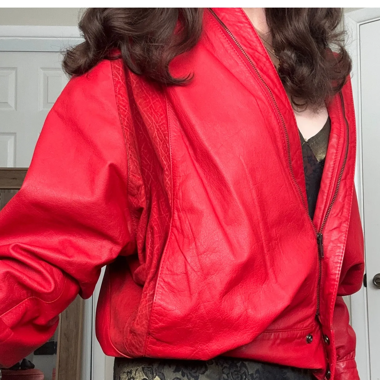 Vintage 80s Red Leather Jacket Brass Plum Nordstrom Retro Suede Unique Glam Punk - Image 3
