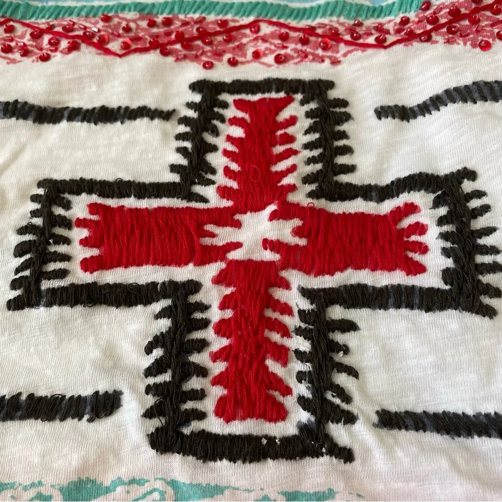 Double D Ranch Duster Open Front Ombre Vest Aztec Cross Star Western L/XL White Size L - Image 5