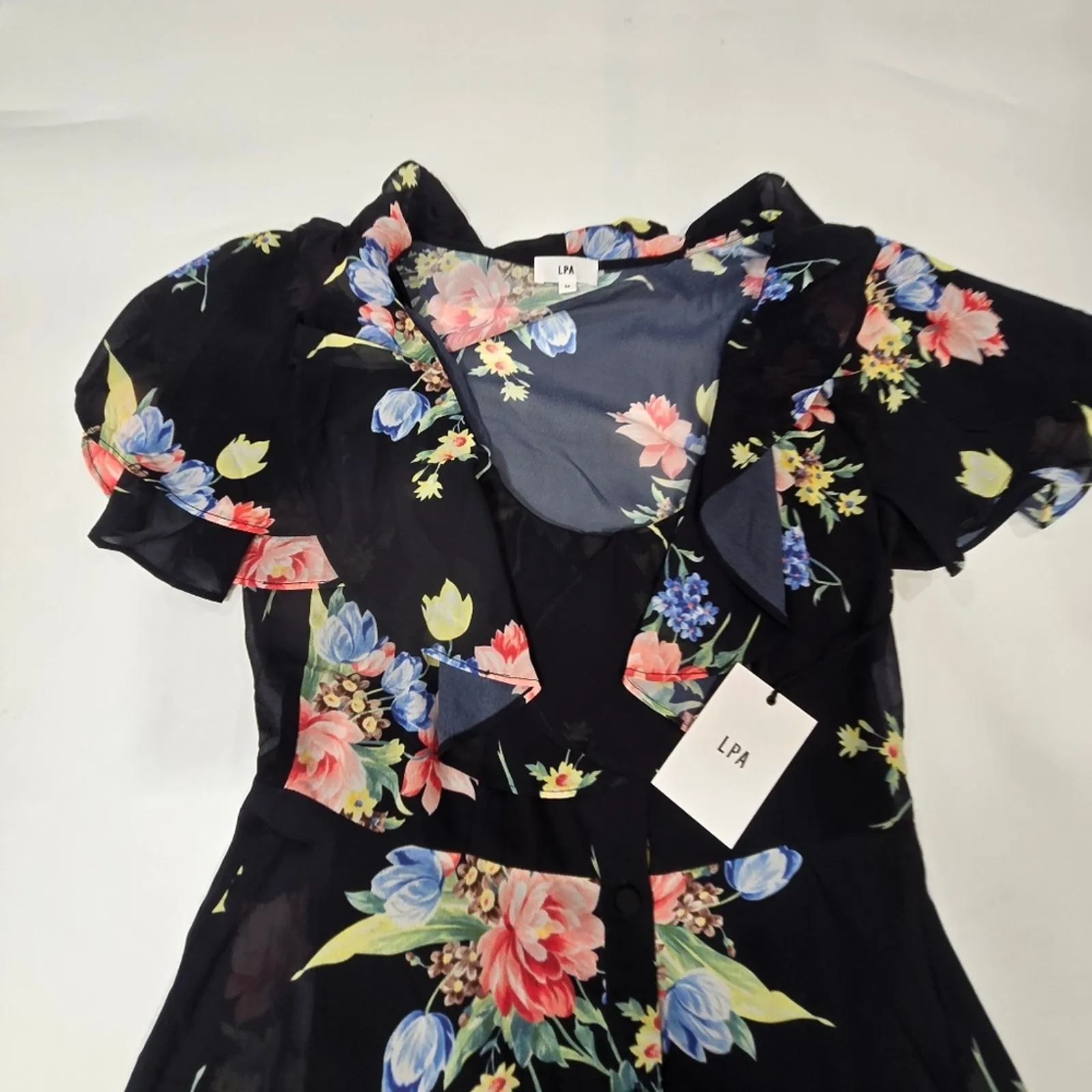 LPA Button Up Midi Dress in Midnight Roses Medium - Image 5