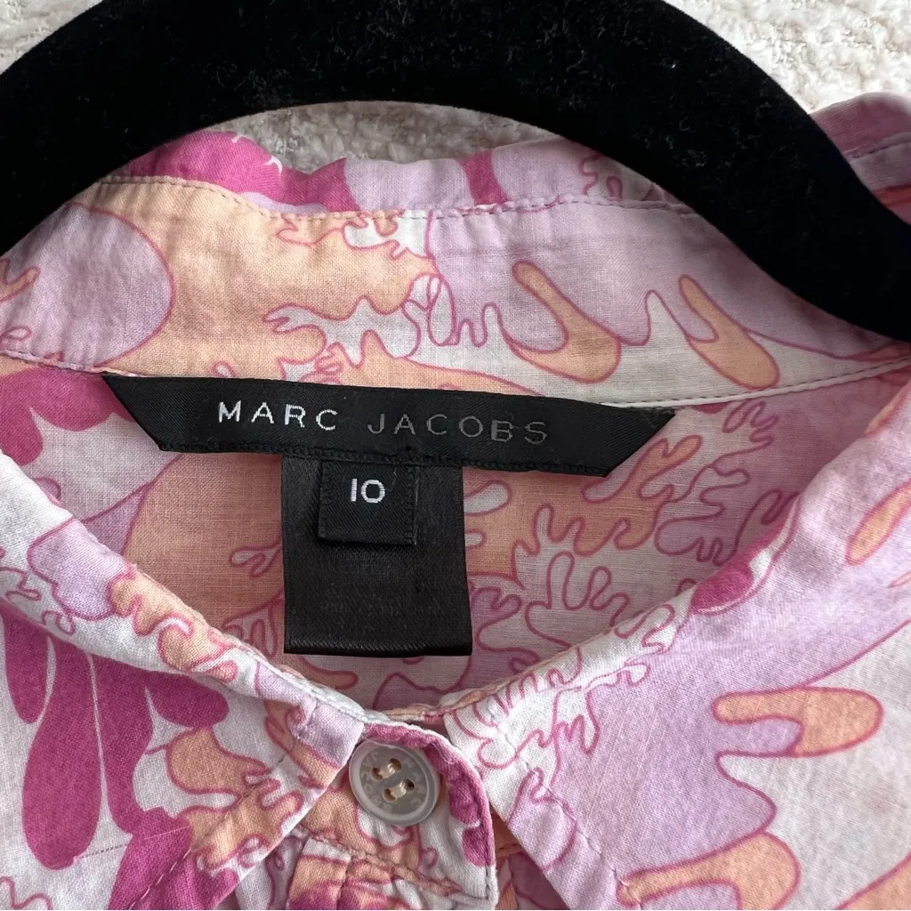 Marc Jacobs Women’s Shirt Pink Button Down Plant Print Size 10 - Image 2