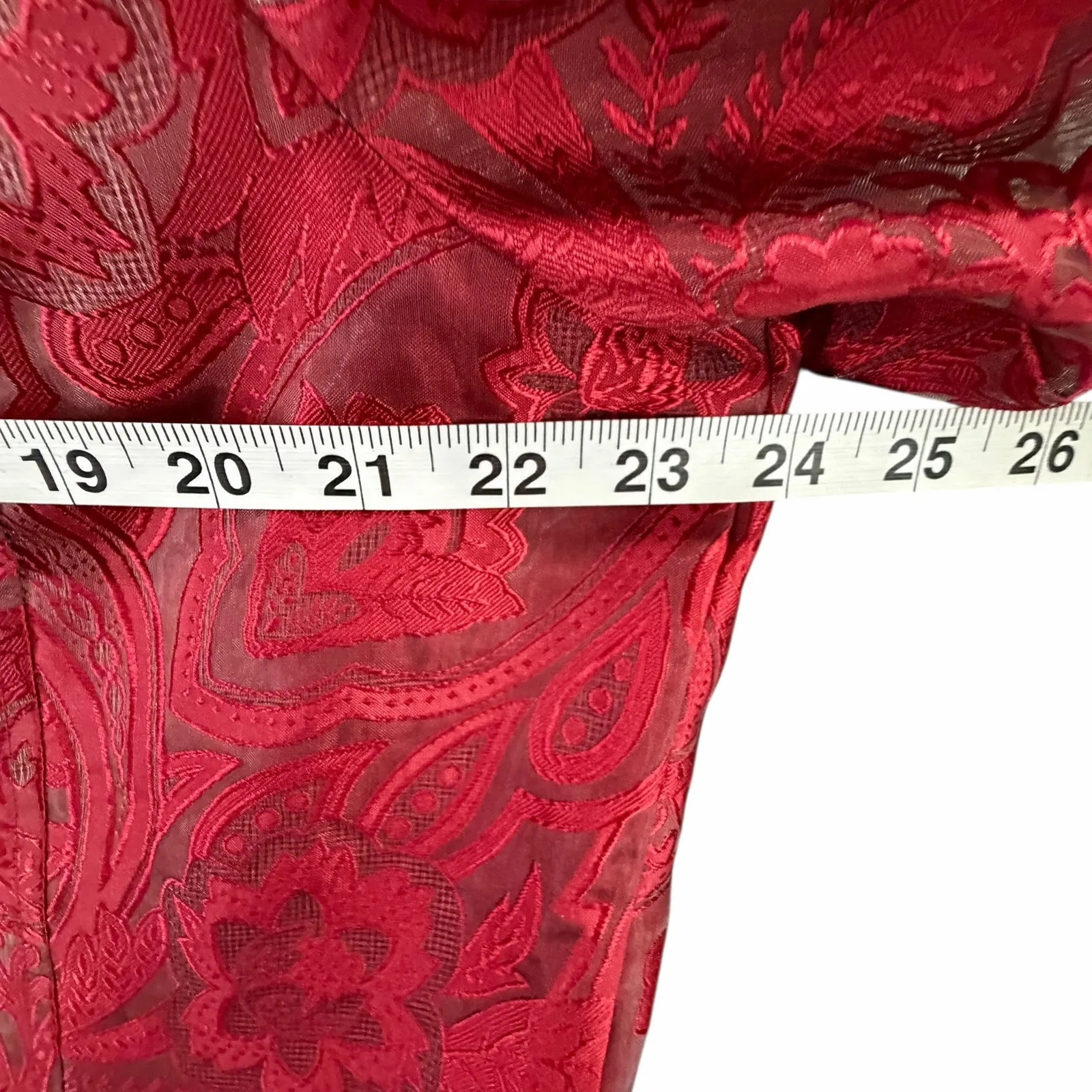 Chicos Textured Jacket Womens XL 3 Red Floral Paisley Button Up Romantic Holiday - Image 6