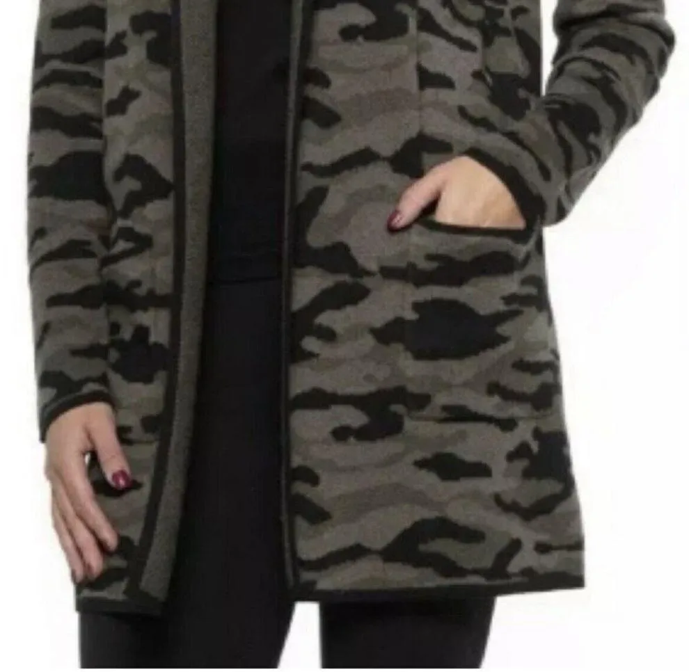 𝅺NEW Rachel Zoe Green Black Camo Hooded Long Cardigan Sweater SMALL - Image 5