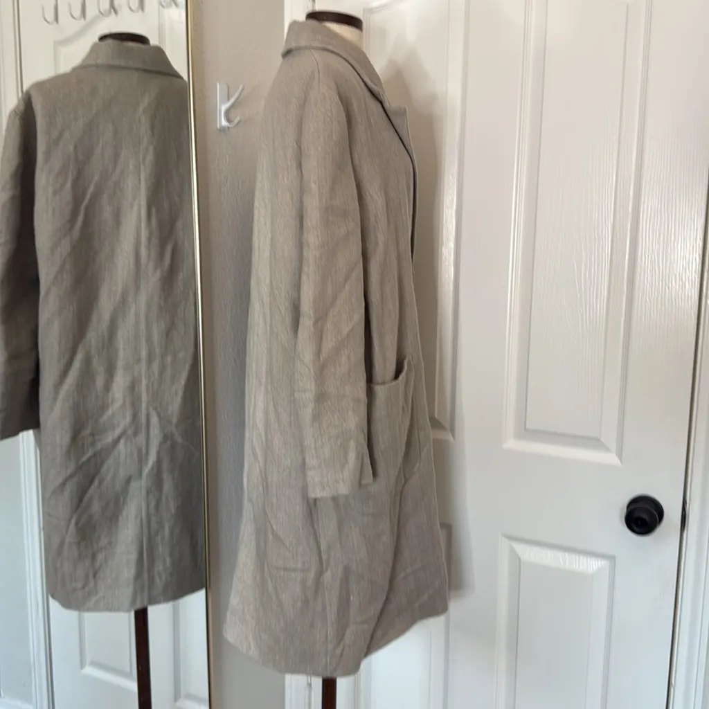 Zara double breasted tweed mid length coat greige - Image 14