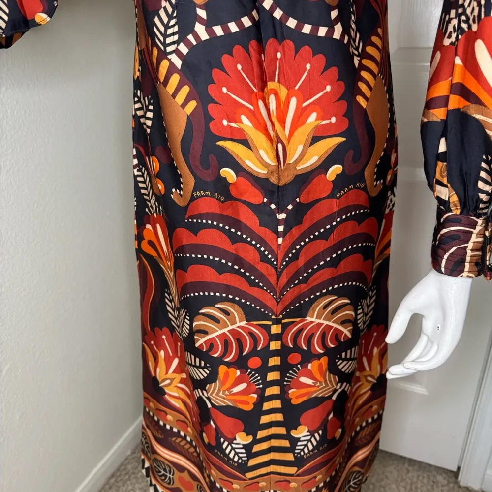 FARM Rio  RED NATURE BEAUTY SCARF BACKLESS MIDI DRESS Size XXS. - Image 4