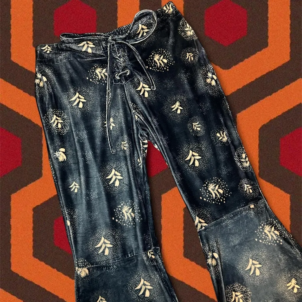 RARE Glitter Skies Lac-Up Flare Bell Bottoms Pants - Image 3