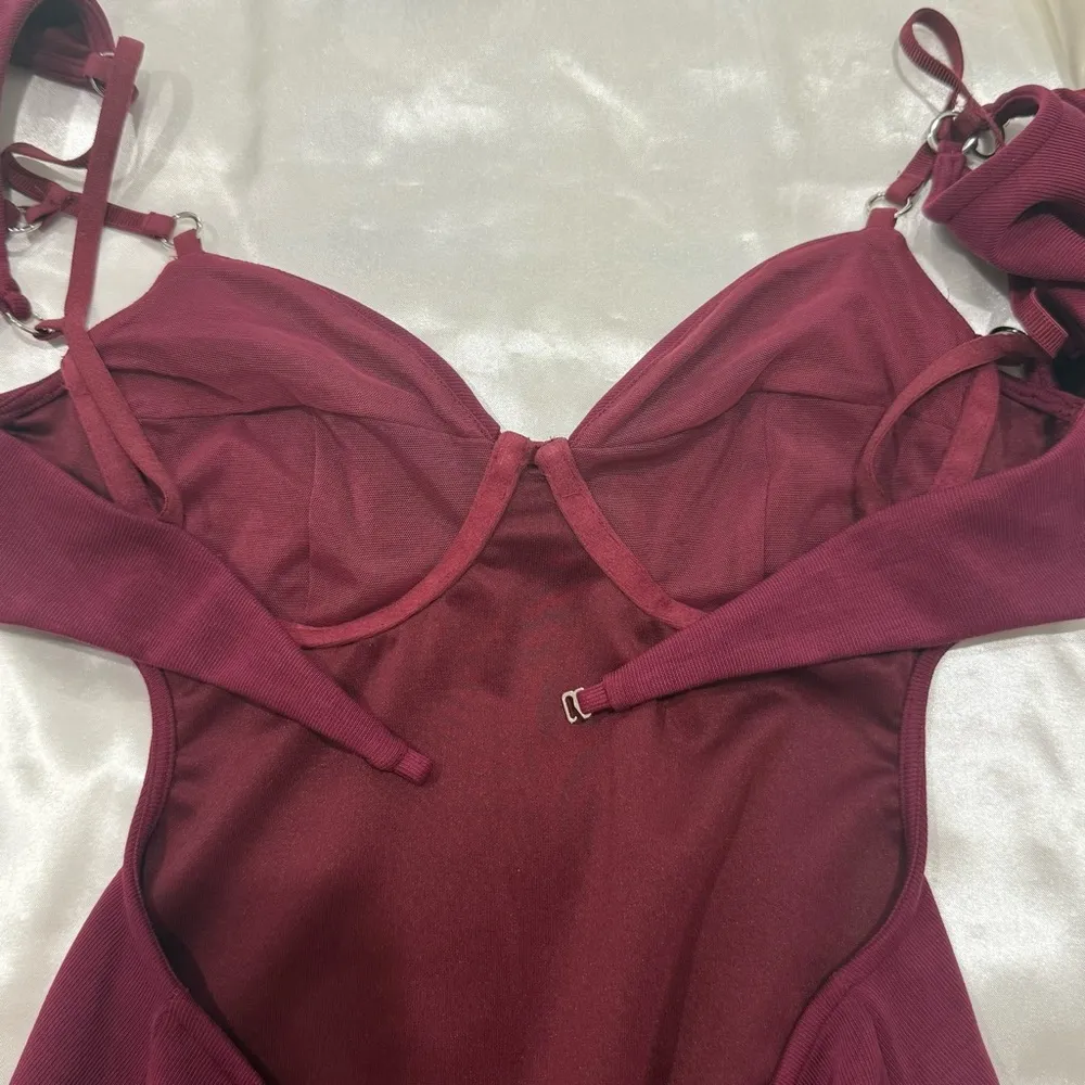 NWT NBD Riven Midi Dress Small Burgundy Long Sleeve Bustier Party Valentines - Image 10