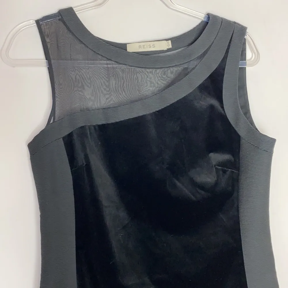 Reiss Aubree black velvet sheer inset dress sz 8 - Image 2