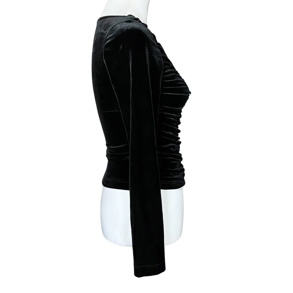 Vintage 80s 90s Black Velvet Gothic Ruched Going Out Top XS Whimsigoth Punk Goth - Image 5