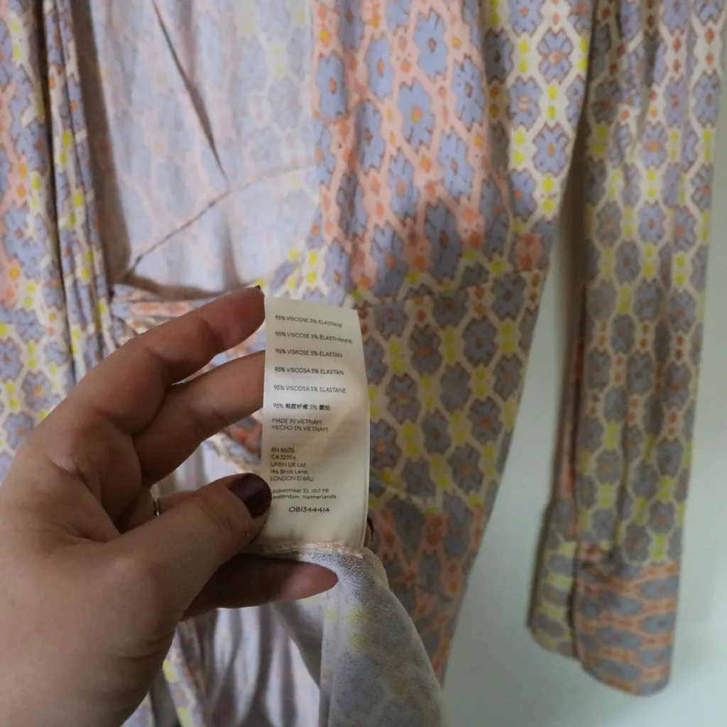 Free People Rhetta Long Sleeve Wrap Dress Womens  Pink Collared Geometric - Image 4