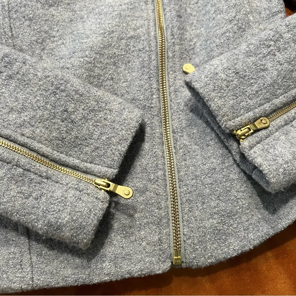 BR Banana Republic Gray Wool Blend Moto Jacket lined gold Hardwear small - Image 4