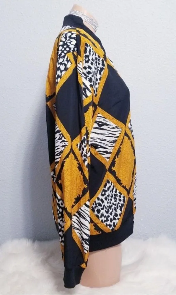 Vintage 80s 90s Teddi Retro Lightweight Bomber Jacket Animal Print Wild Sz Med - Image 9