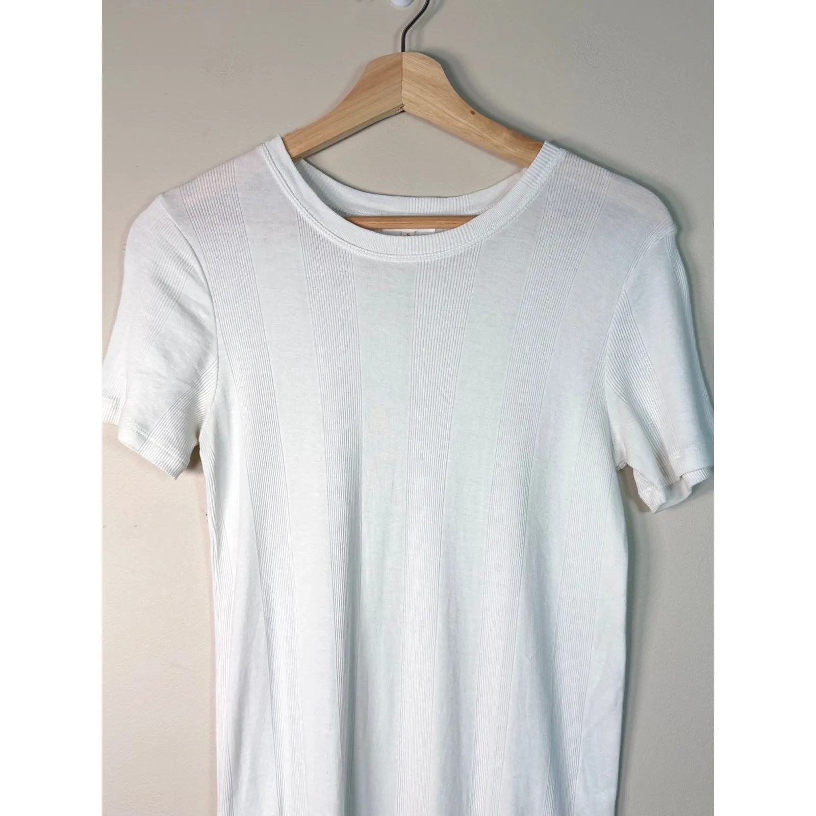 GOLDIE LEWINTER Pima Cotton Ribbed Knit Midi Dress White Short Sleeve Size S - Image 3