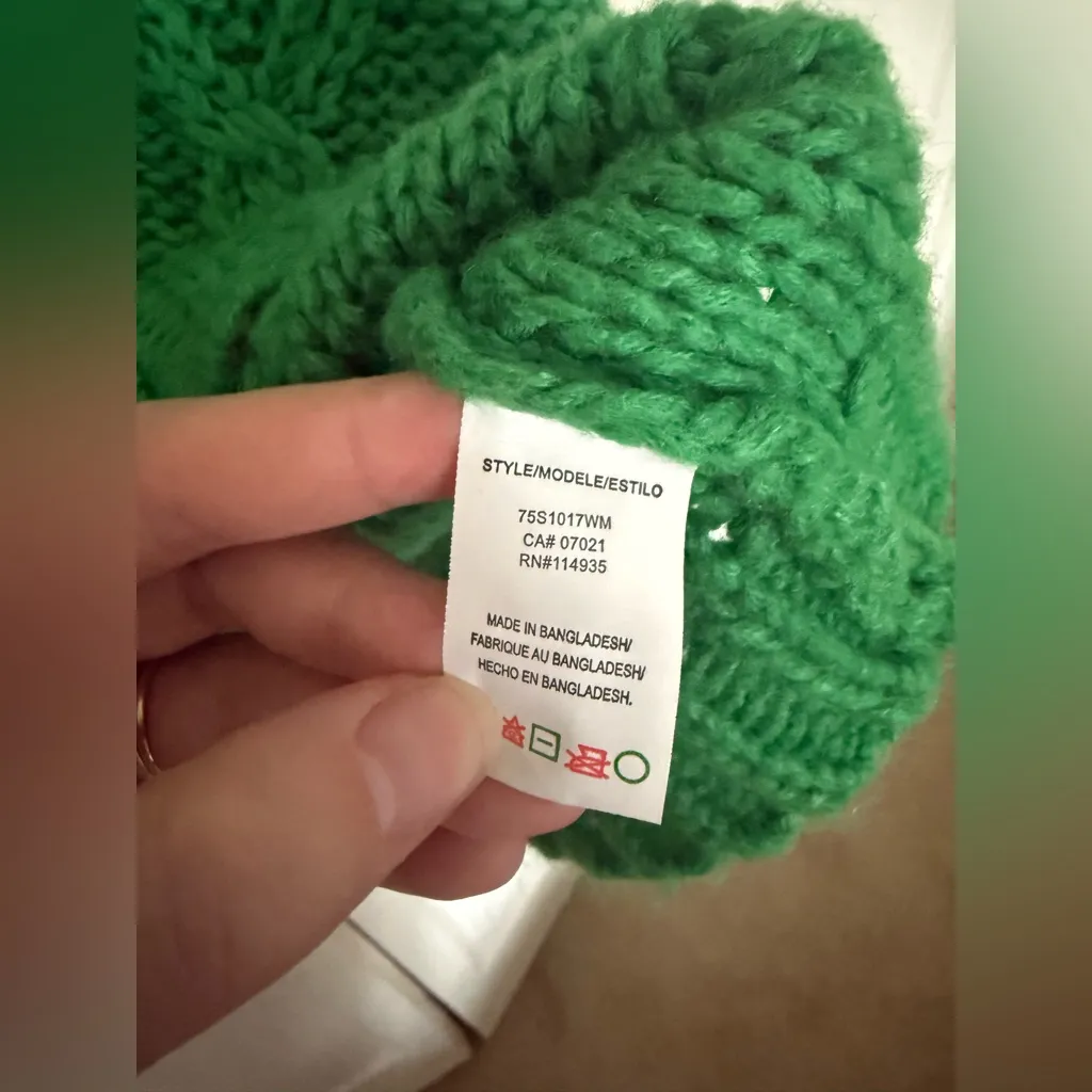 Green Chunky Knit V-Neck Cardigan Sweater Bright Kelly Green Size Large - Image 5