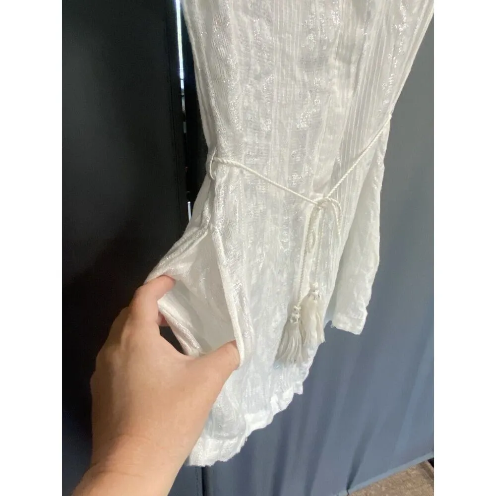 Isabella Rose Romper Swim Cover Up Women's Small White Metallic Collared B74 - Image 2